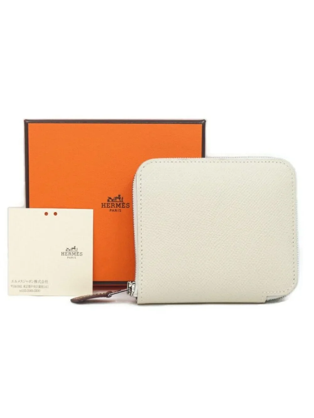 Hermes Azap Silk in Compact Epsom Coin Case Nata Ivory White